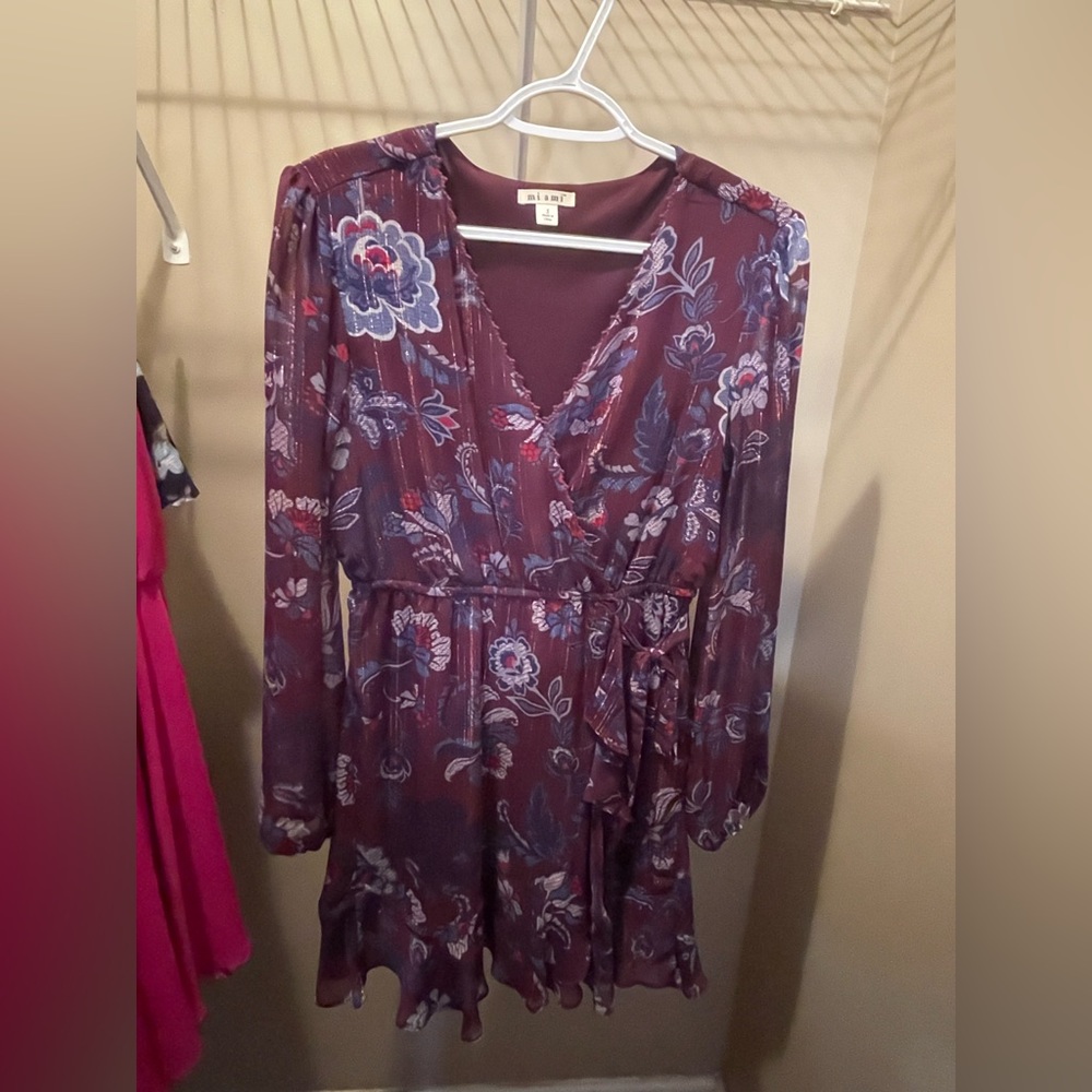 Long sleeve Miami floral wrap mini dress